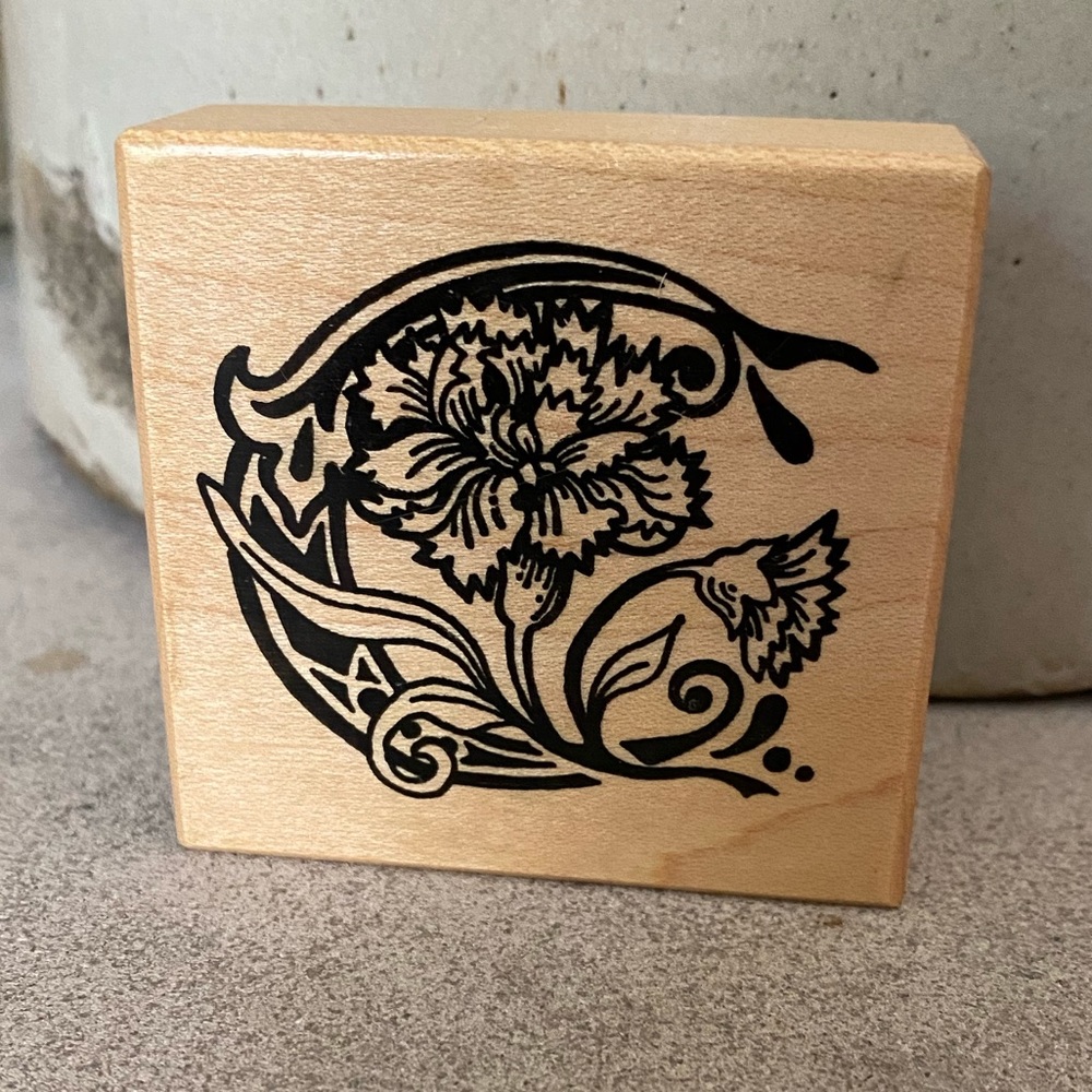 Wood Block Rubber Stamp Floral Letter “C” Initial